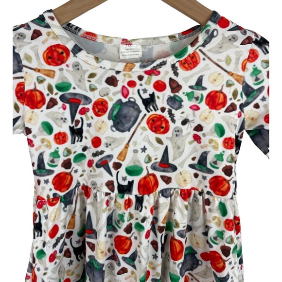 Halloween Themed Dress/Tunic Girls XL 5-6T Pumpkin Black Cat Witch Hat - Picture 2 of 8